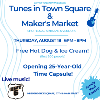 Tunes in Town Square, Makers Market and Time Capsule Opening! August 18th, 6-9PM