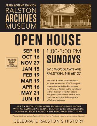 Ralston Archives Museum 2022-2023 Schedule