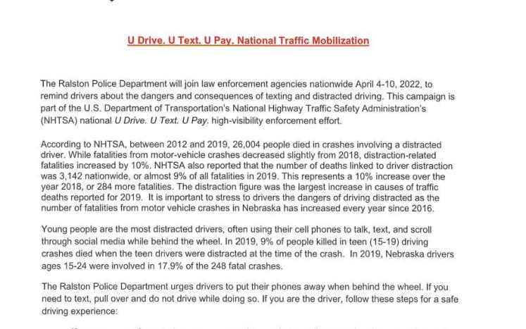 U Drive. U Text. U Pay. National Traffic Mobilization
